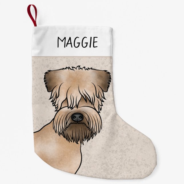 Soft-Coated Wheaten Terrier Dog Head With Pet Name Small Christmas Stocking (Front)