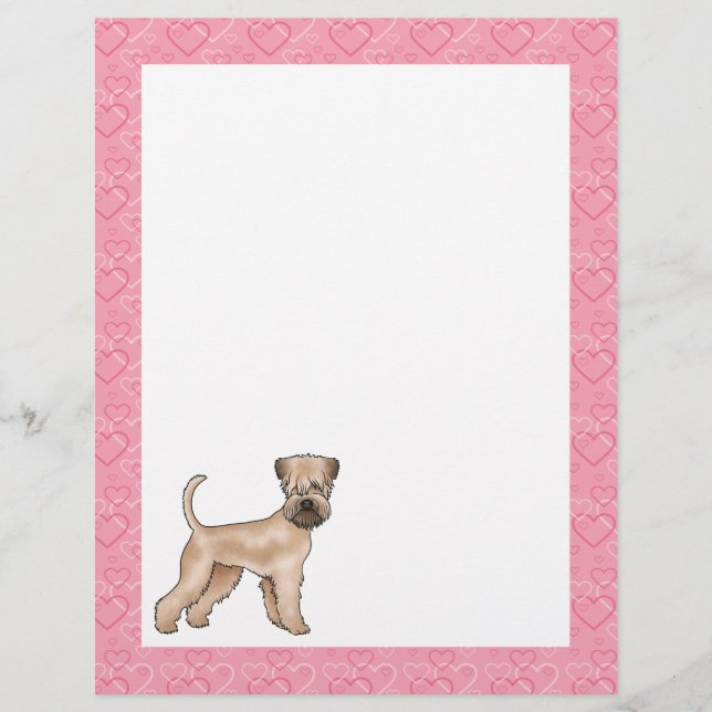 Soft-Coated Wheaten Terrier Dog Heart Pattern Pink Custom Letterhead (Front)