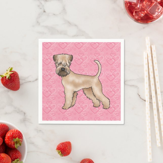 Soft-Coated Wheaten Terrier Dog Heart Pattern Pink Napkin (Insitu)