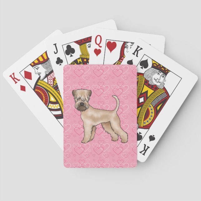 Soft-Coated Wheaten Terrier Dog Heart Pattern Pink Playing Cards (Back)