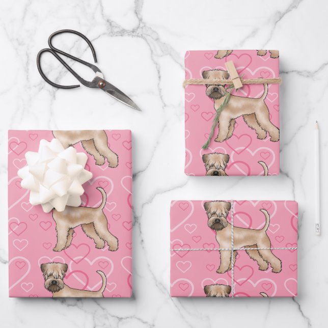 Soft-Coated Wheaten Terrier Dog Heart Pattern Pink Wrapping Paper Sheet (Front)