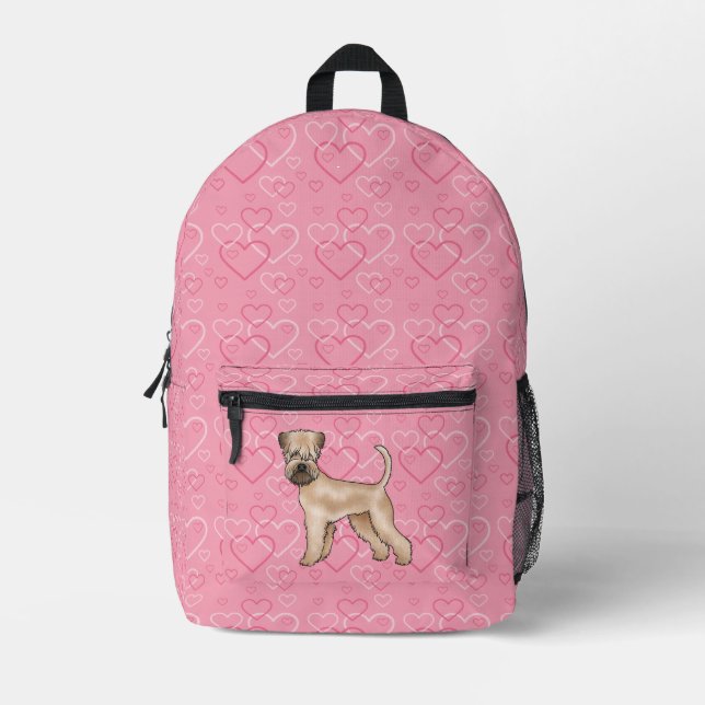 Soft-Coated Wheaten Terrier Dog Love Heart Pattern Printed Backpack (Front)