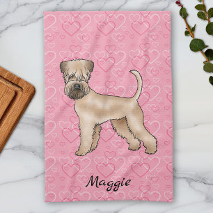 Soft-Coated Wheaten Terrier Dog Love Heart Pattern Tea Towel