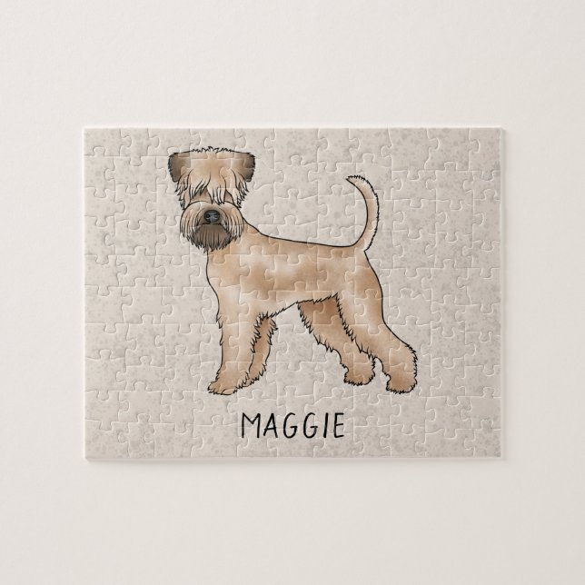 Soft-Coated Wheaten Terrier Dog On Beige With Name Jigsaw Puzzle (Horizontal)