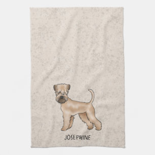 Soft-Coated Wheaten Terrier Dog On Beige With Name Tea Towel