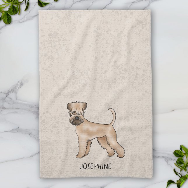 Soft-Coated Wheaten Terrier Dog On Beige With Name Tea Towel (Creator Uploaded)