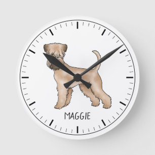 Soft-Coated Wheaten Terrier Dog With Custom Name Round Clock