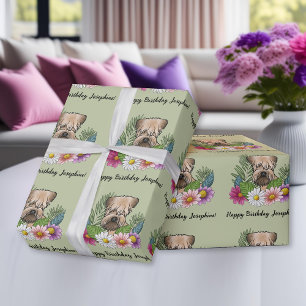 Soft-Coated Wheaten Terrier Flowers Birthday Green Wrapping Paper