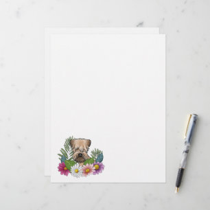 Soft-Coated Wheaten Terrier Head Colourful Flowers Custom Letterhead