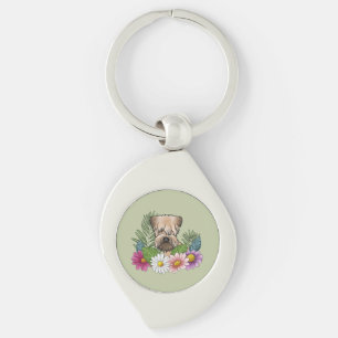 Soft-Coated Wheaten Terrier Head Colourful Flowers Key Ring