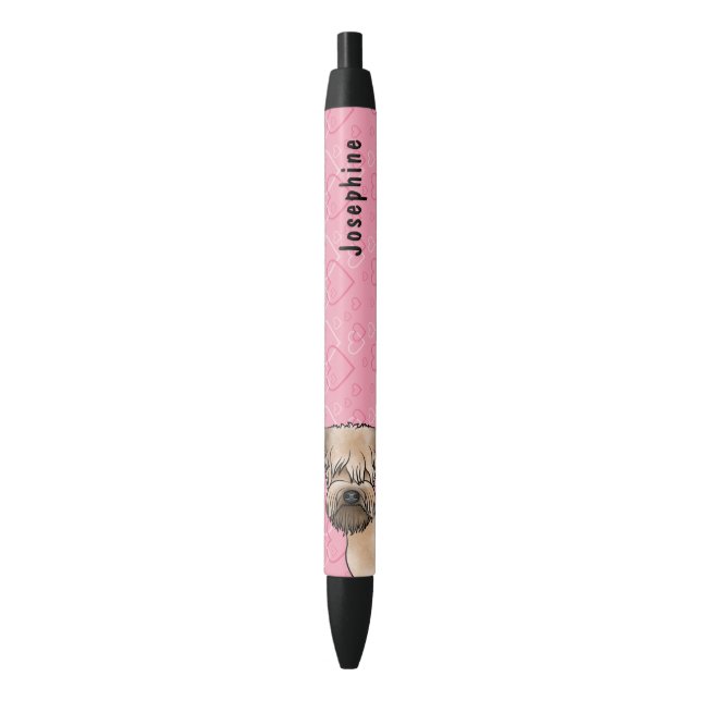 Soft-Coated Wheaten Terrier Head On Pink Hearts Black Ink Pen (Front Vertical)