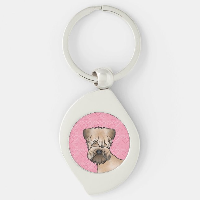 Soft-Coated Wheaten Terrier Head On Pink Hearts Key Ring (Front)