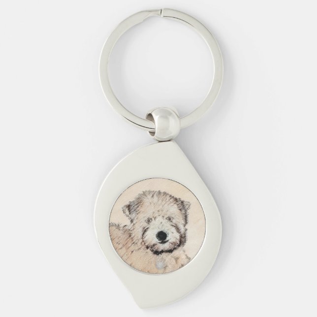 Soft Coated Wheaten Terrier Painting Original Art Key Ring (Front)