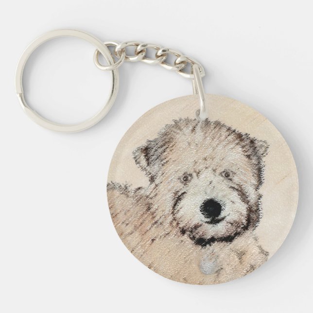 Soft Coated Wheaten Terrier Painting Original Art Key Ring (Front)