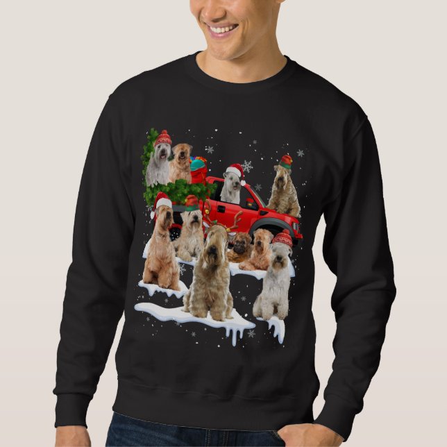 Soft coated Wheaten Terrier Red Truck Christmas Tr Sweatshirt (Front)