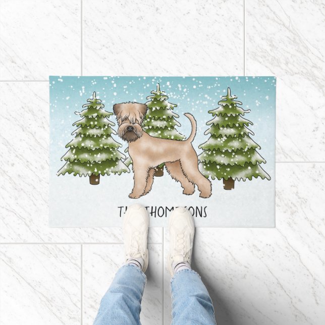 Soft-Coated Wheaten Terrier Snowy Winter Forest Doormat (Indoor)