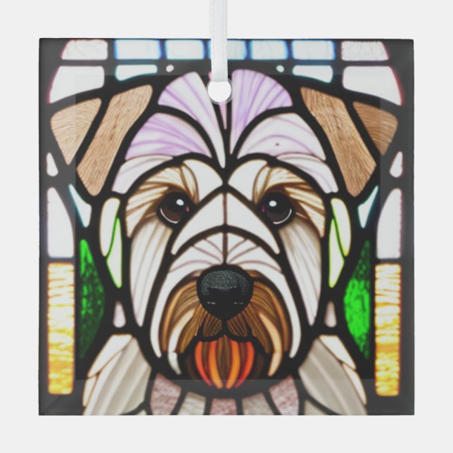 Soft Coated Wheaten Terrier "Stained Glass"  Glass Tree Decoration (Front)