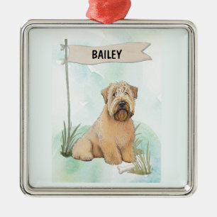 Soft Coated Wheaten Terrier Watercolor Personalise Metal Ornament