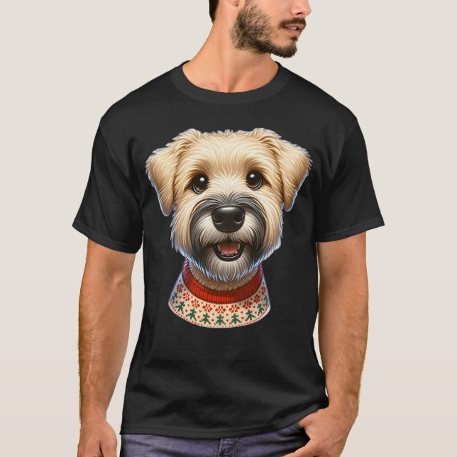 Soft Coated Wheaten Terrier Wearing Christmas T-Shirt (Front)