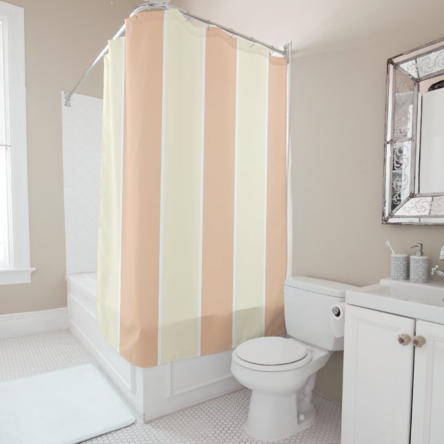 Soft Color Vertical Stripe Pattern Design Shower Curtain (In Situ)
