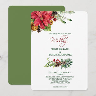 Soft Colour Christmas Poinsettia Bells Invitation