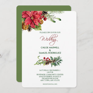 Soft Colour Christmas Poinsettia Bells Invitation