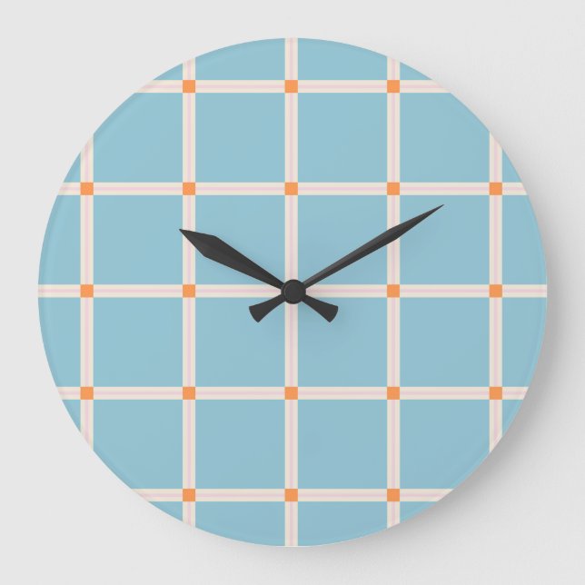 Soft Colour Grid Pattern with Warm Accent Minimal Large Clock (Front)