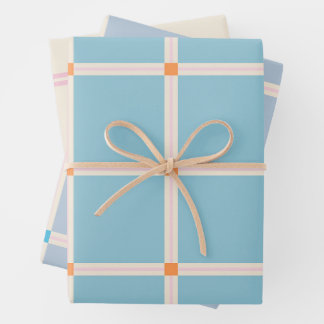 Soft Colour Grid Pattern with Warm Accent Minimal Wrapping Paper Sheet