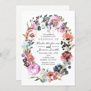 Soft Colour Watercolor Floral Wreath Wedding Invitation