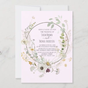 Soft Colour Wild Flowers Baby Pink Invitation