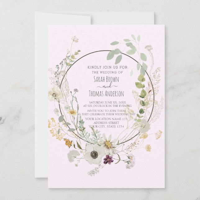 Soft Colour Wild Flowers Baby Pink Invitation (Front)