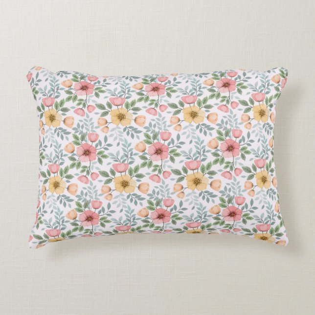 Soft Coloured Flower Pattern Accent Pillow (Front)