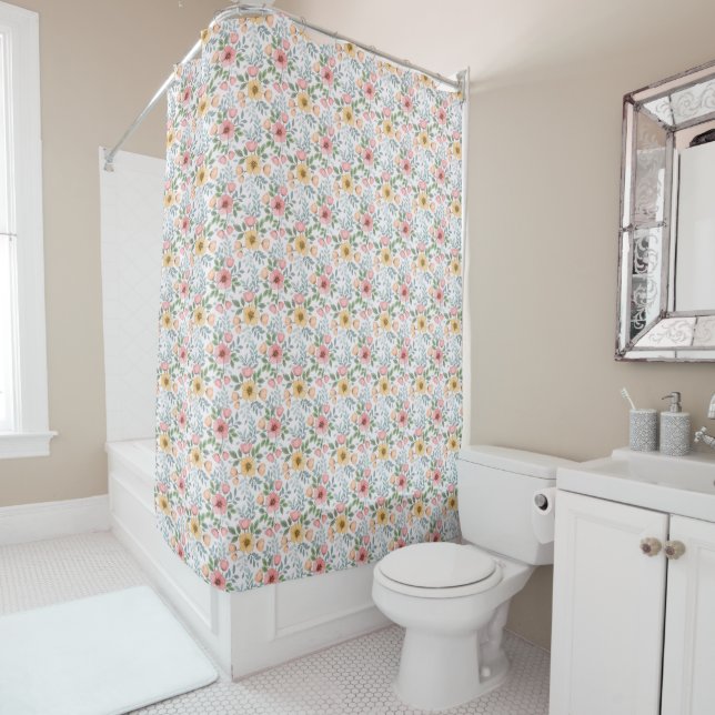 Soft Coloured Flower Pattern Shower Curtain (In Situ)