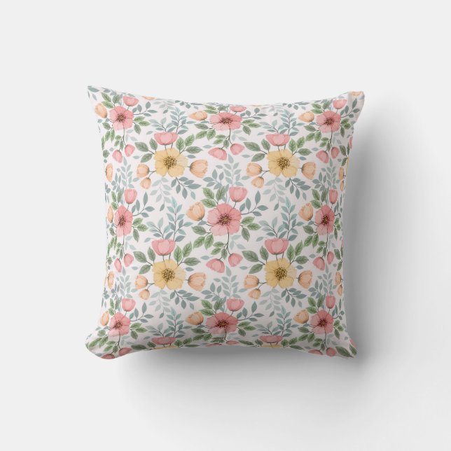 Soft Coloured Flower Pattern Throw Pillow (Front)