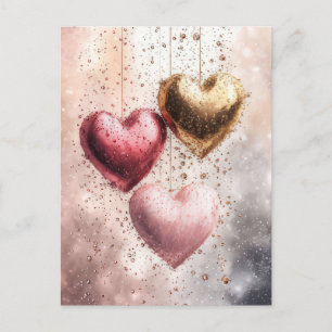 Soft coloured glitter Hearts Valentine's Greeting Postcard