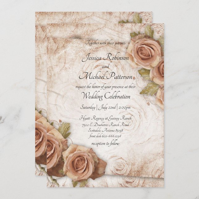 Soft Coloured Roses Wedding Invitation (Front/Back)