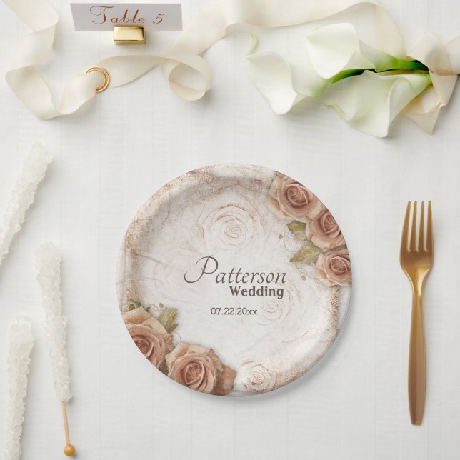 Soft Coloured Roses Wedding Paper Plate (Wedding)