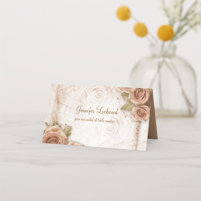 Soft Coloured Roses Wedding Place Card (Front)