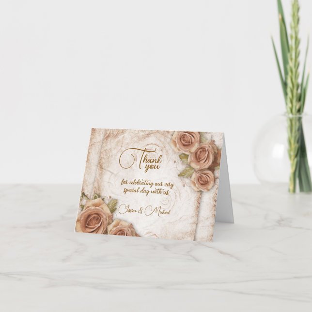 Soft Coloured Roses Wedding Thank You Card (Front)