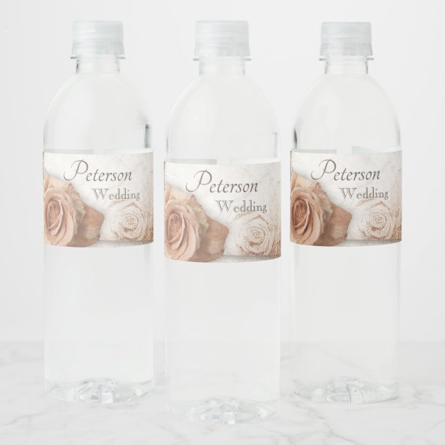 Soft Coloured Roses Wedding Water Bottle Label (Bottles)