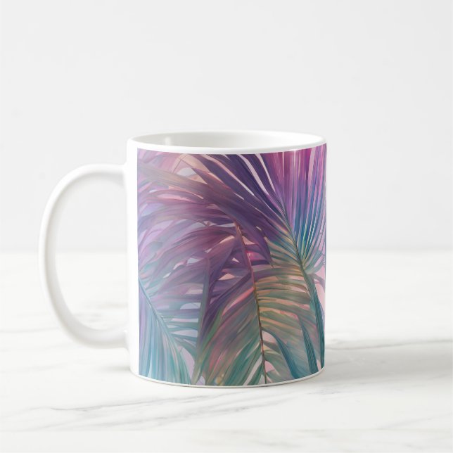Soft Colourful Pink Tropical Palm Leaves Coffee Mug (Left)