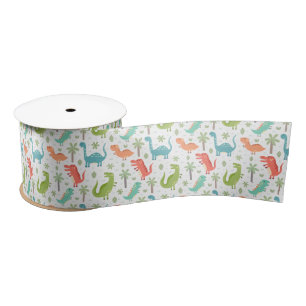Soft Colours Dinosaurs Palm Trees Kids Satin Ribbon