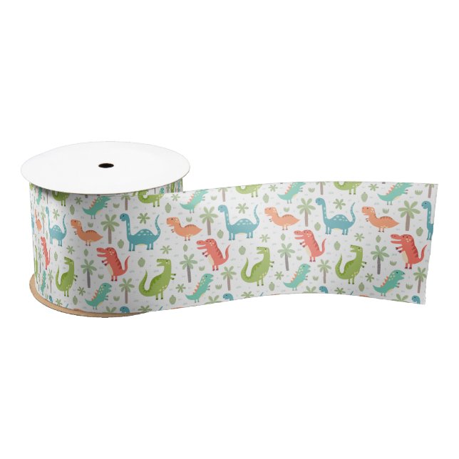 Soft Colours Dinosaurs Palm Trees Kids Satin Ribbon (Spool)