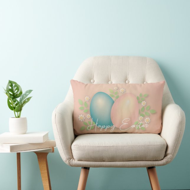 Soft colours easter egg and spring daisy flowers  lumbar cushion (Chair)