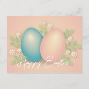 Soft colours easter egg and spring daisy flowers  postcard