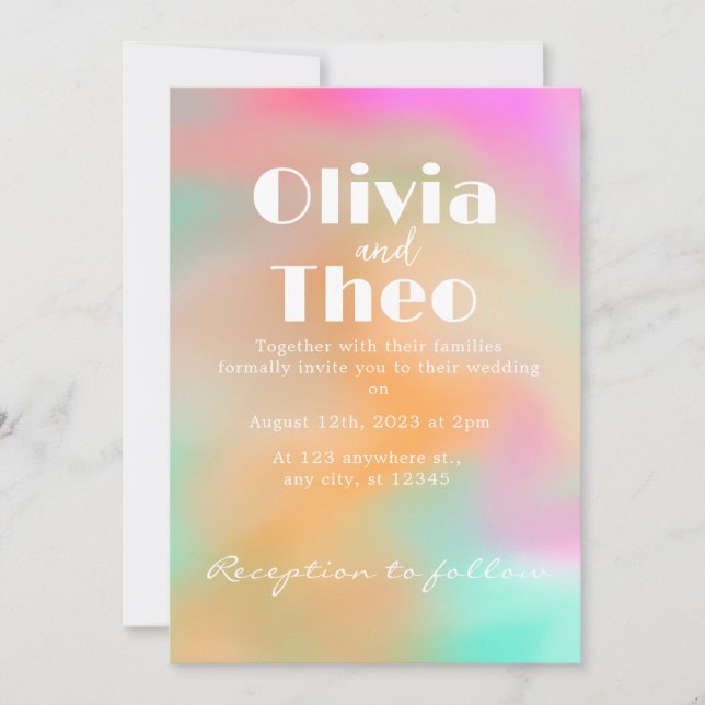 Soft colours gradient minimalist wedding invitatio invitation (Front)