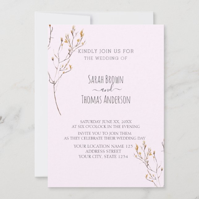 Soft Colours Wildflower Burnt Orange & Baby Pink Invitation (Front)