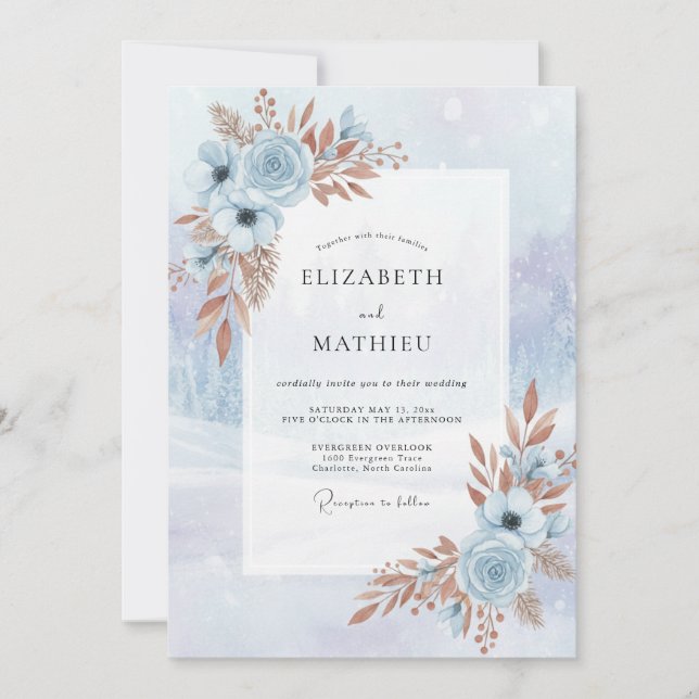 Soft Copper Slate Leafy Wedding Invitation (Front)