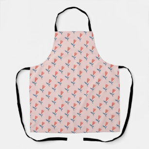 Soft Coral Blooms and Blue Leaves Pattern Apron
