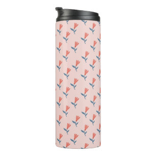 Soft Coral Blooms and Blue Leaves Pattern Thermal Tumbler